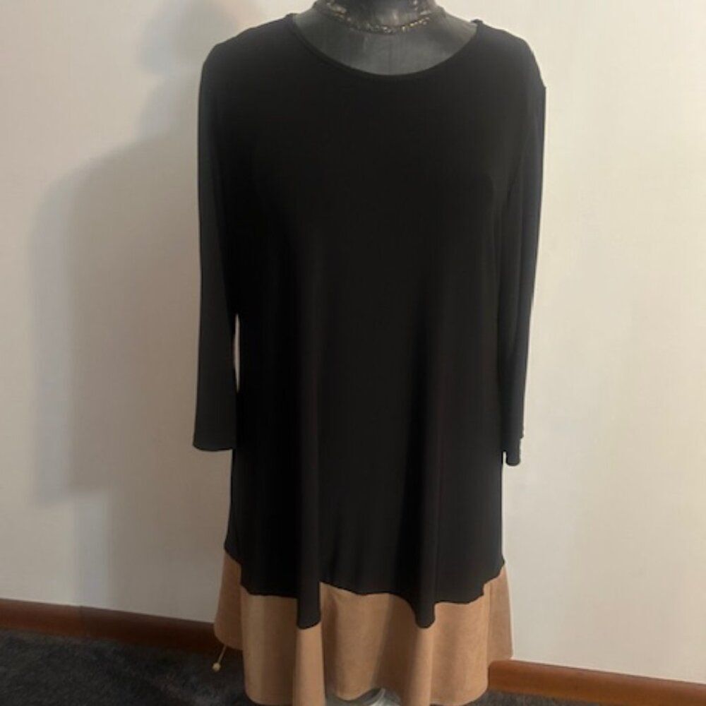 Tiana B. Black/Tan color block 3/4 sleeves dress, size 14